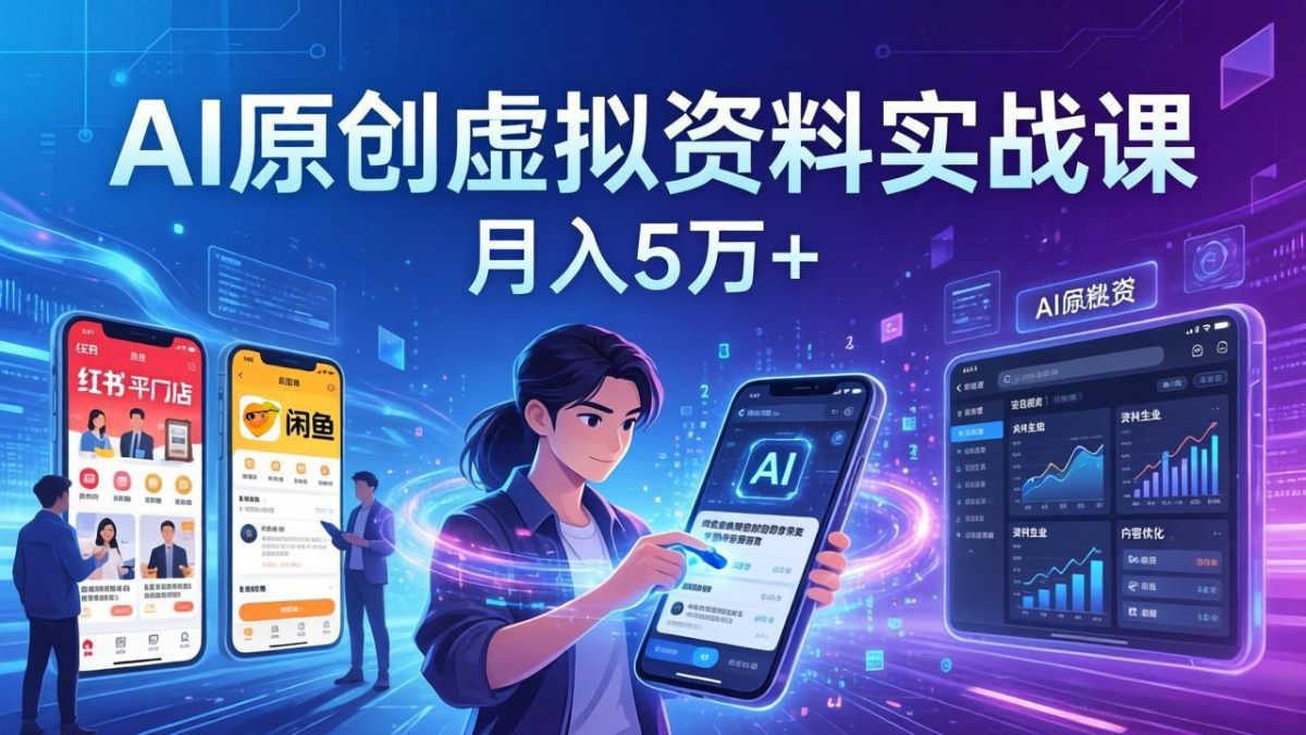 AI原创虚拟资料实战课:小红书闲鱼双平台变现,2026新机会月入5万+SOP