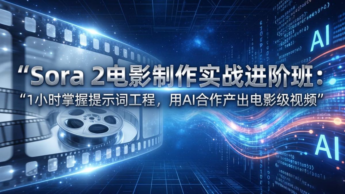 Sora 2电影制作实战进阶班：1小时掌握提示词工程，AI合作产出电影级视频