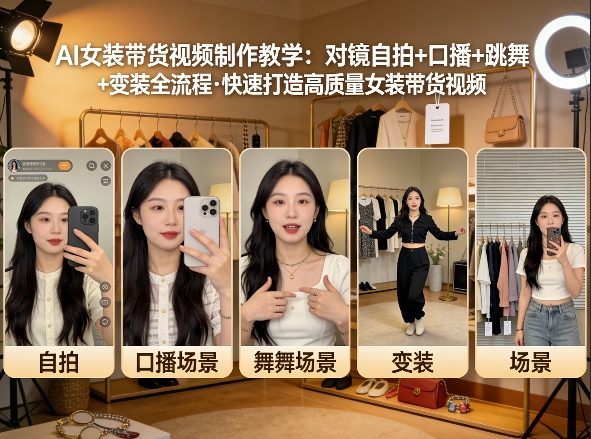 AI女装带货视频全栈教学：对镜自拍/口播/跳舞/变装，AI打造高转化带货内容