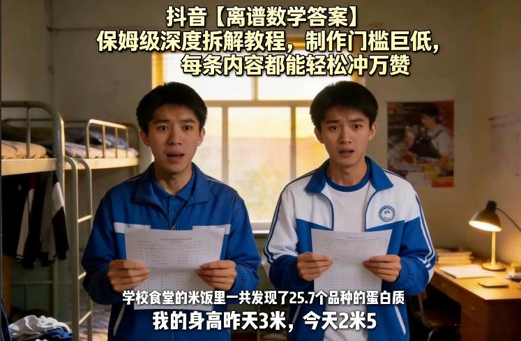抖音离谱数学答案爆款教程：零门槛制作，条条冲万赞，全平台红利攻略