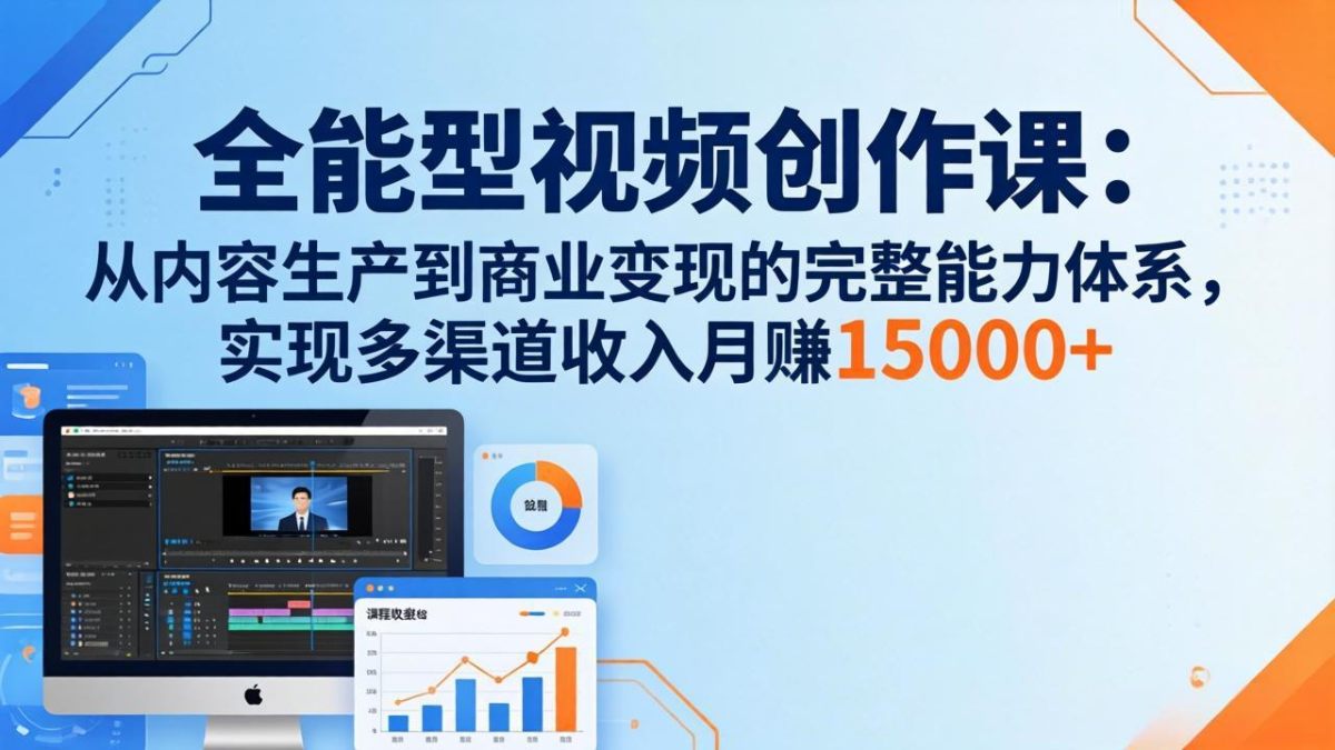 全能型视频创作课：拍摄/剪辑/导演/运营/AI五维能力，月入15000+完整变现体系